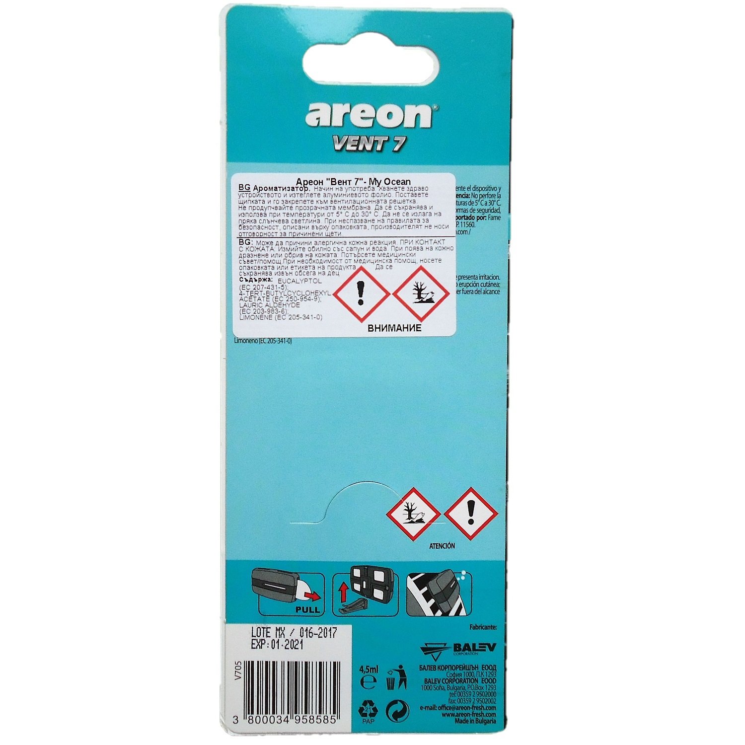 AREON Vent 7 Car Perfume Vent Clip AC and Fan Air Freshener, My Ocean Scent - Image 3